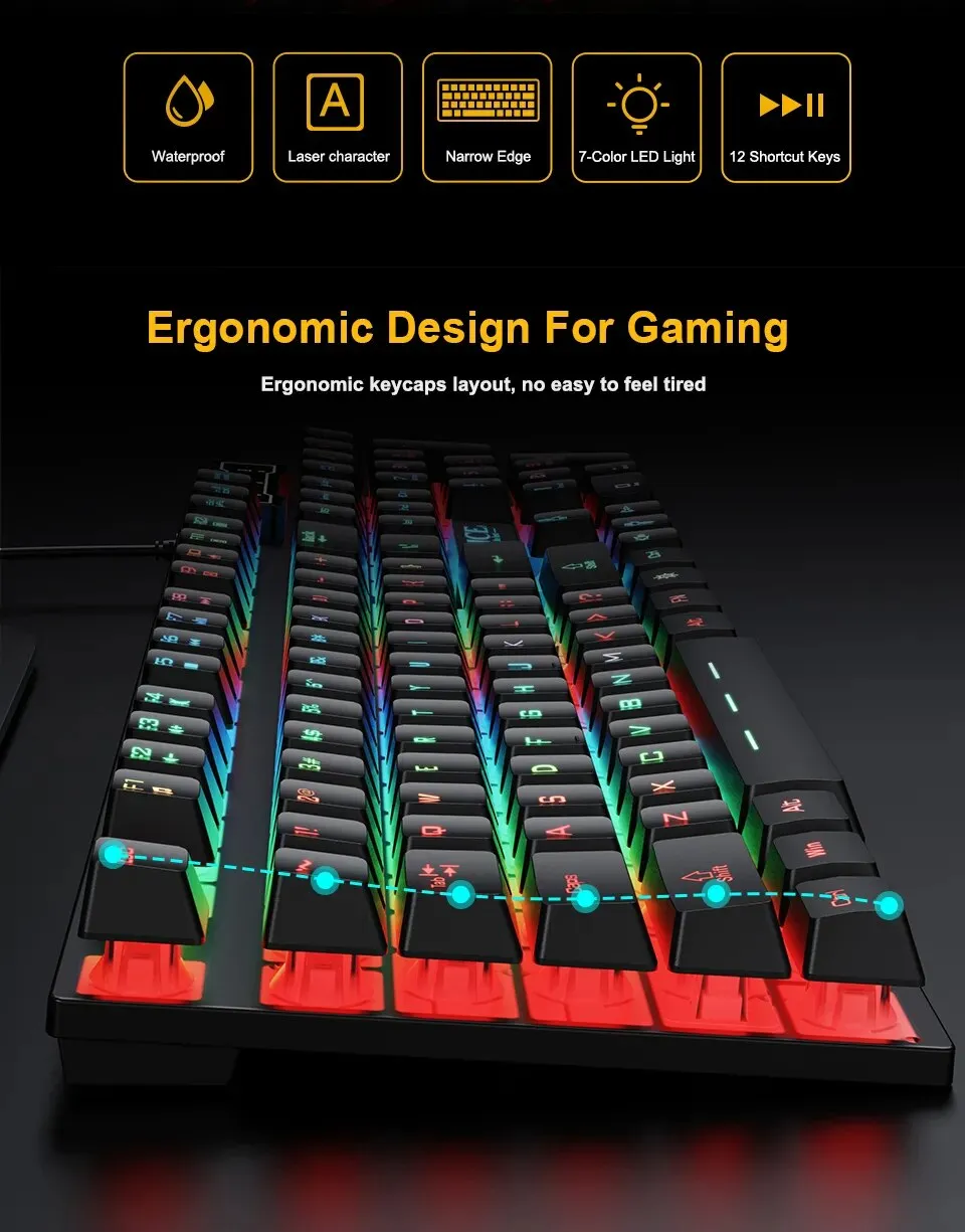 RU ES Language RGB Gaming Keyboard and Mouse Kit Backlit USB Wired Computer Keyboard Mouse Combo 104 Keycaps for Pc Gamer Laptop