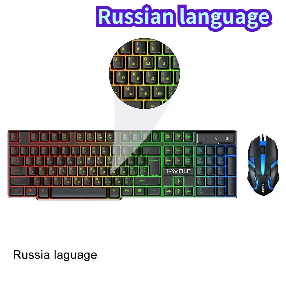 RU ES Language RGB Gaming Keyboard and Mouse Kit Backlit USB Wired Computer Keyboard Mouse Combo 104 Keycaps for Pc Gamer Laptop