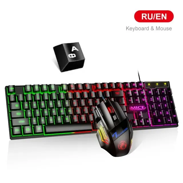 RU ES Language RGB Gaming Keyboard and Mouse Kit Backlit USB Wired Computer Keyboard Mouse Combo 104 Keycaps for Pc Gamer Laptop