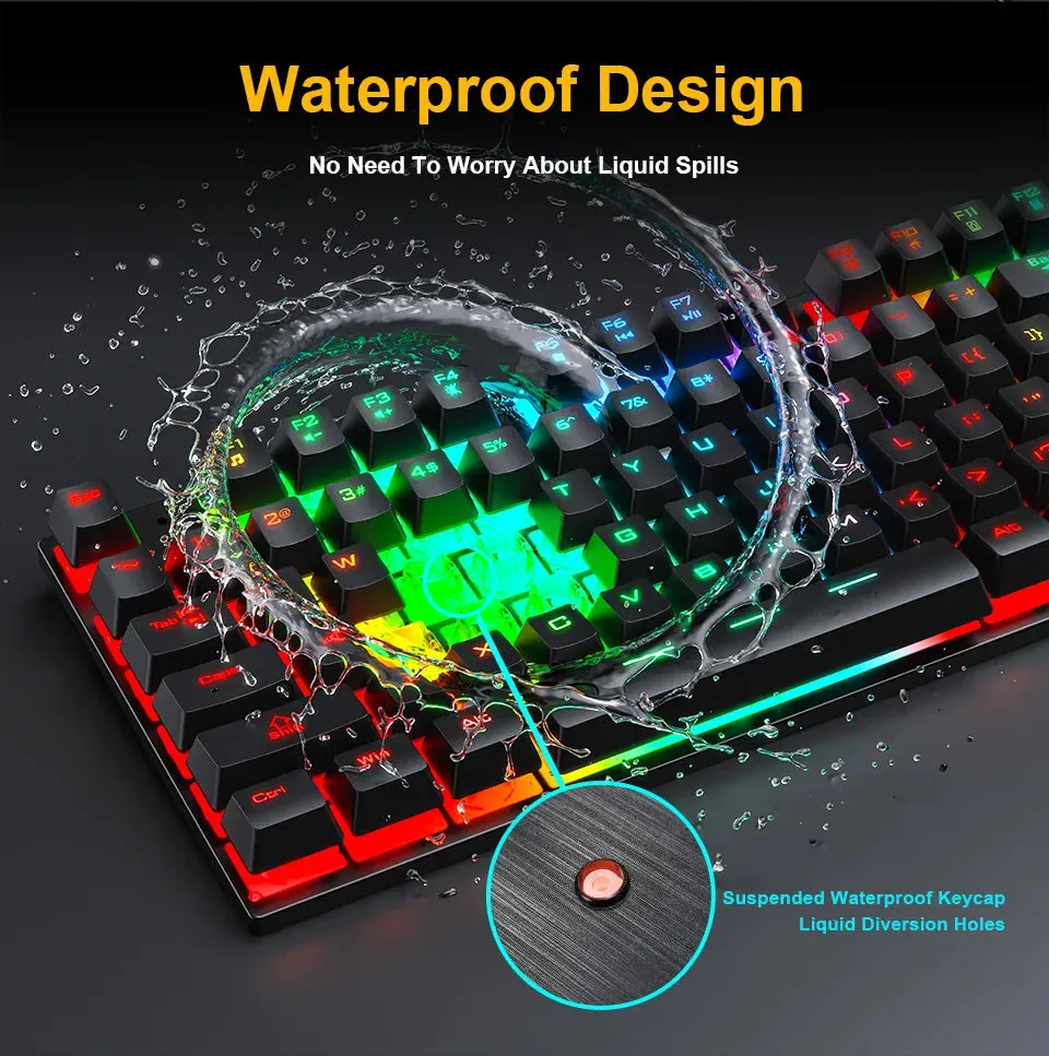 RU ES Language RGB Gaming Keyboard and Mouse Kit Backlit USB Wired Computer Keyboard Mouse Combo 104 Keycaps for Pc Gamer Laptop