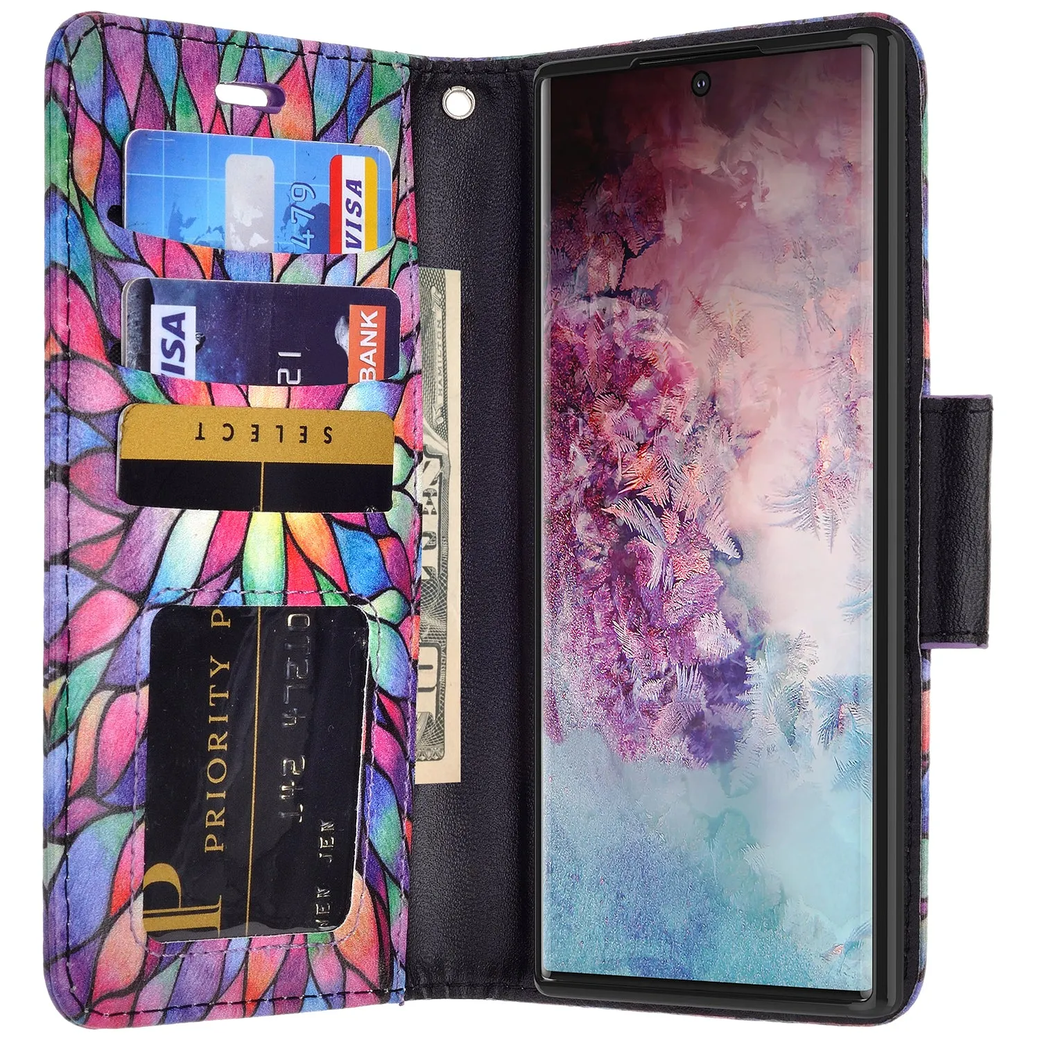 Samsung Galaxy A32 5G Case, Galaxy A32 5G Wallet Case, Wrist Strap Pu Leather Wallet Case [Kickstand] with ID & Credit Card Slots - Rainbow Flower