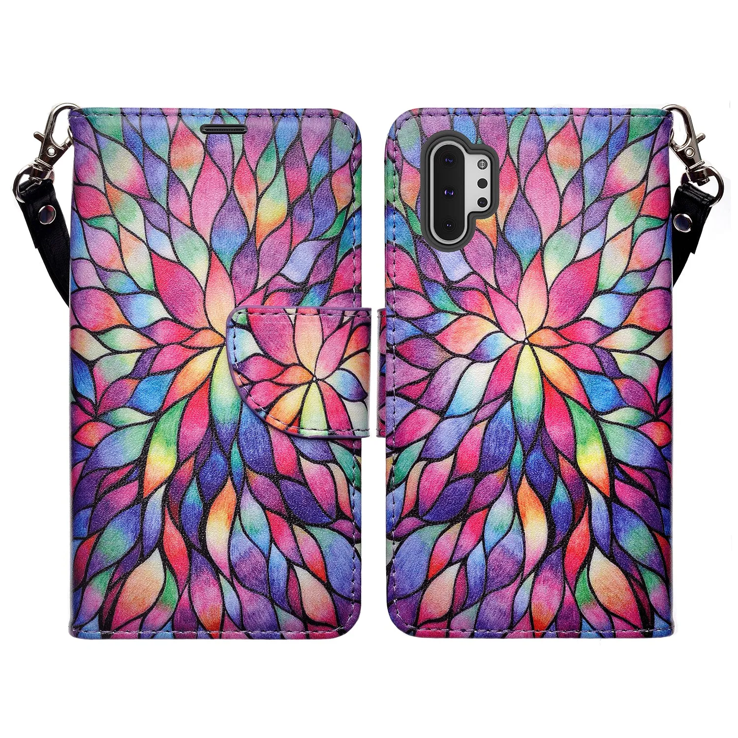 Samsung Galaxy A32 5G Case, Galaxy A32 5G Wallet Case, Wrist Strap Pu Leather Wallet Case [Kickstand] with ID & Credit Card Slots - Rainbow Flower