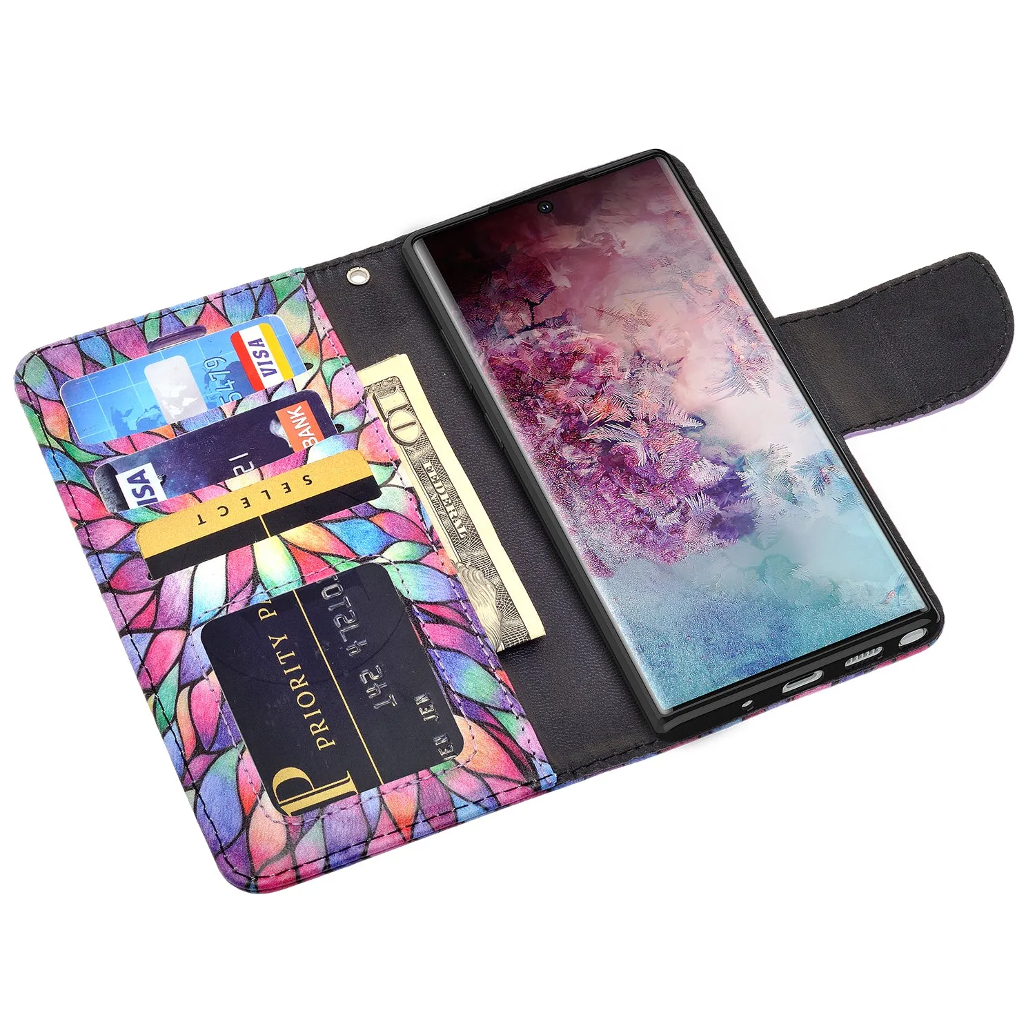 Samsung Galaxy A32 5G Case, Galaxy A32 5G Wallet Case, Wrist Strap Pu Leather Wallet Case [Kickstand] with ID & Credit Card Slots - Rainbow Flower