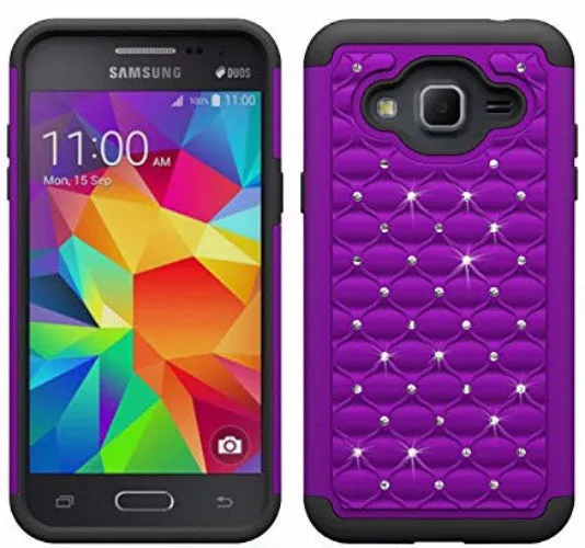 Samsung Galaxy J3 Case, J3V Case | Express Prime Case | Galaxy Sky Case | Amp Prime Case | Galaxy Sol Diamond Rhinestone Hybrid Case - Purple/Black