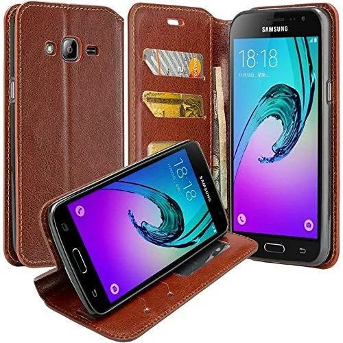 Samsung Galaxy J3/J3V Case | Galaxy Express Prime Case | Galaxy Sky Case | Amp Prime Case | Galaxy Sol Pu Leather Magnetic Fold Wallet Case with ID & Card Slots - Brown