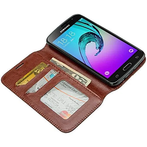 Samsung Galaxy J3/J3V Case | Galaxy Express Prime Case | Galaxy Sky Case | Amp Prime Case | Galaxy Sol Pu Leather Magnetic Fold Wallet Case with ID & Card Slots - Brown