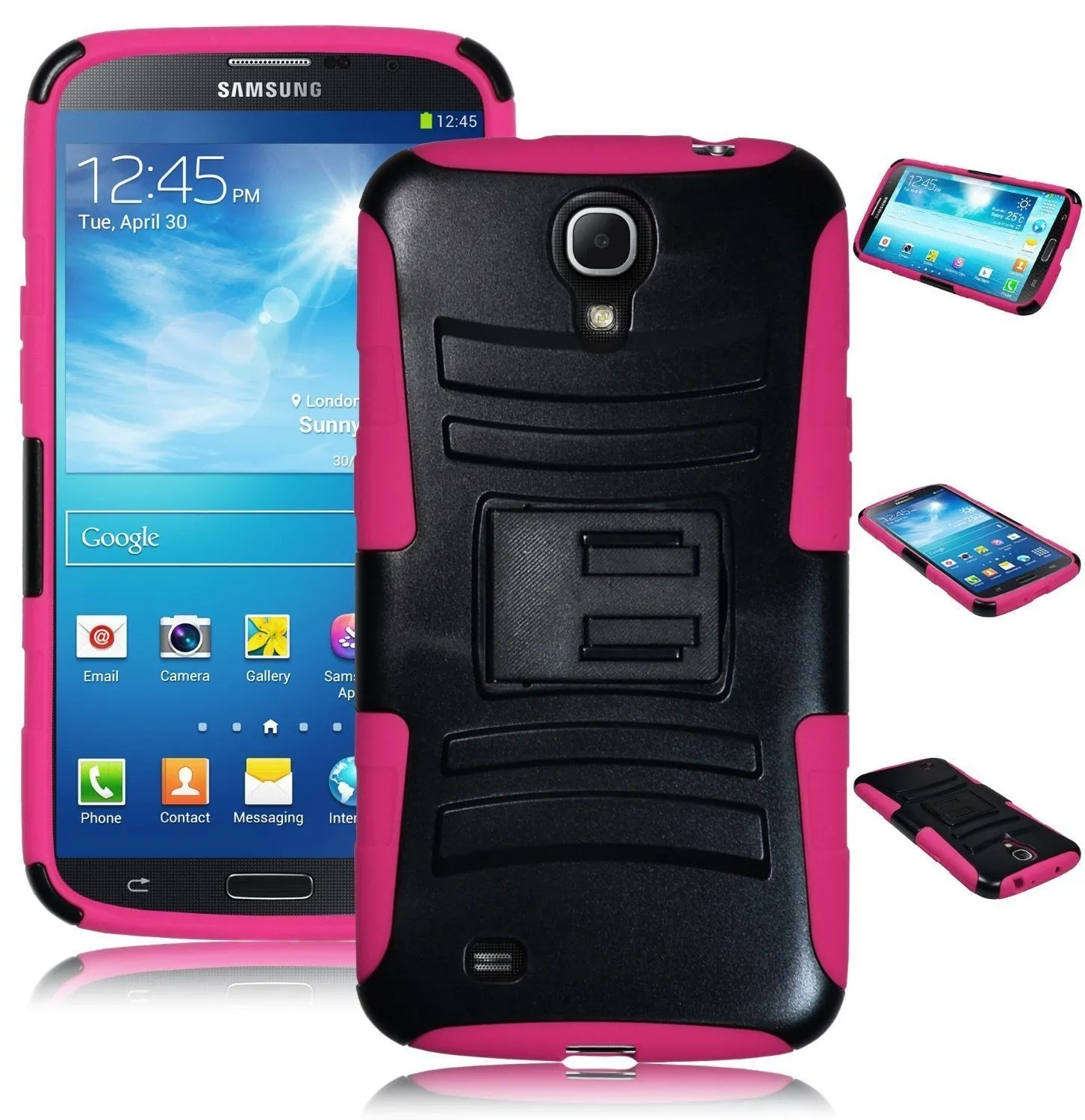 Samsung Galaxy Mega 6.3 Case, Rugged Hybrid Triple Layer Holster Shell Combo Case [Kickstand and Clip] for Galaxy Mega 6.3 - Hot Pink