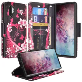 Samsung Galaxy Note 10 Case, Galaxy Note 10 Wallet Case, Wrist Strap Pu Leather Wallet Case [Kickstand] with ID & Credit Card Slots - Heart Butterflies