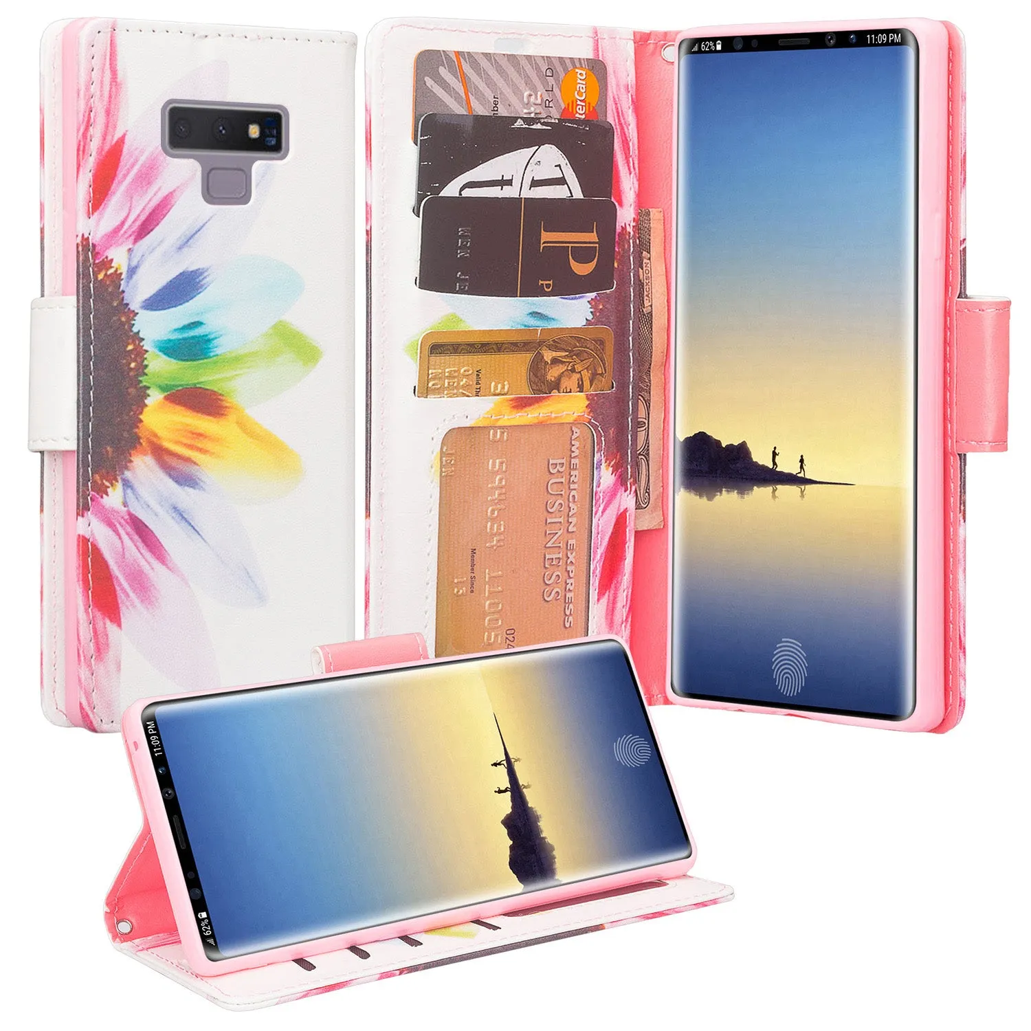 Samsung Galaxy Note 9 Case, SM-N960U Wallet Case, Wrist Strap Pu Leather Wallet Case [Kickstand] with ID & Credit Card Slots - Vivid Sunflower