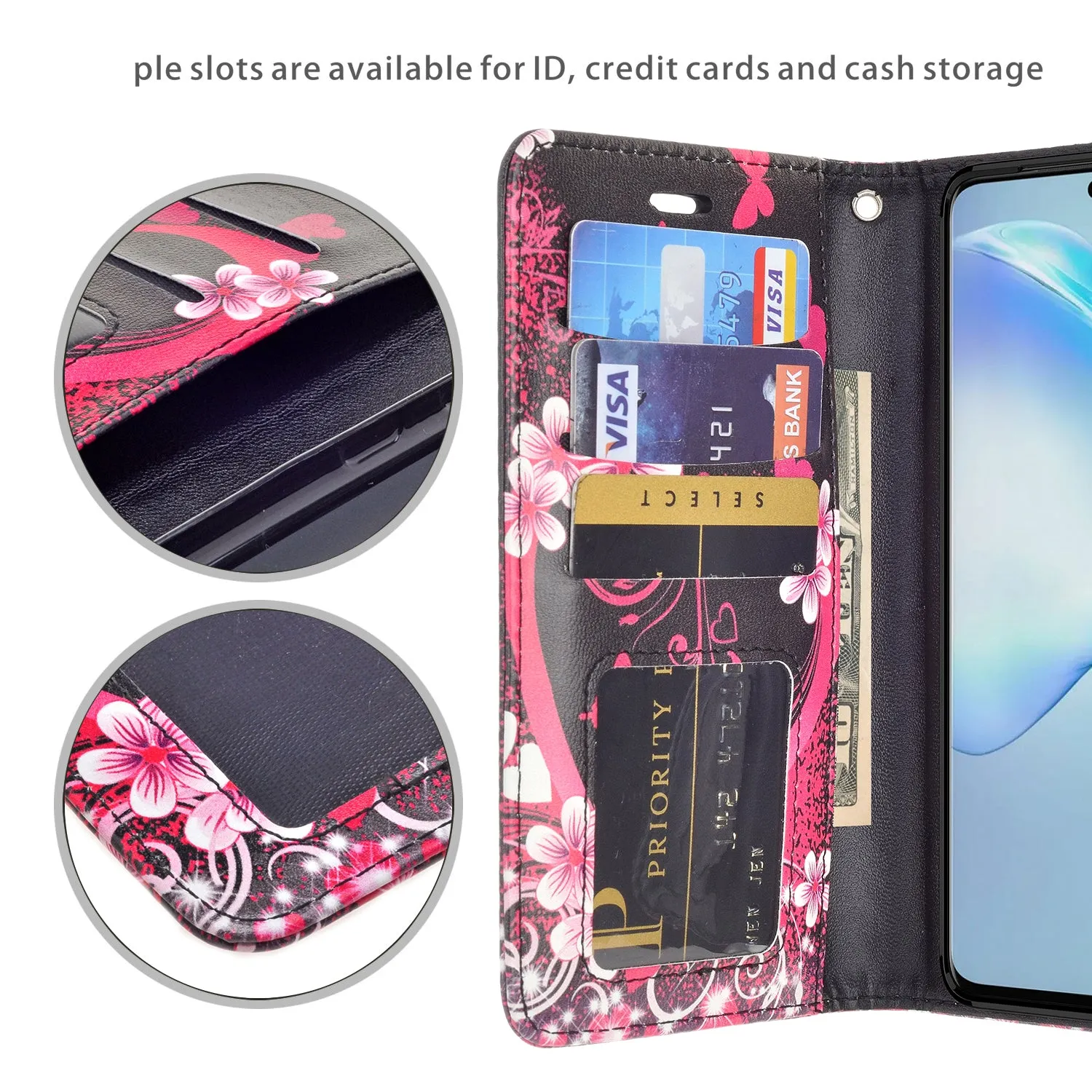 Samsung Galaxy S20  Case, Samsung Galaxy S20 Plus Wallet Case, Wrist Strap Pu Leather Wallet Case [Kickstand] with ID & Credit Card Slots - Heart Butterflies