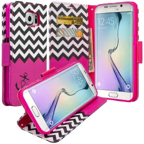 Samsung Galaxy S6 Edge Plus Case, Wrist Strap Magnetic Flip Fold[Kickstand] Pu Leather Wallet Case with ID & Card Slots - Hot Pink Anchor