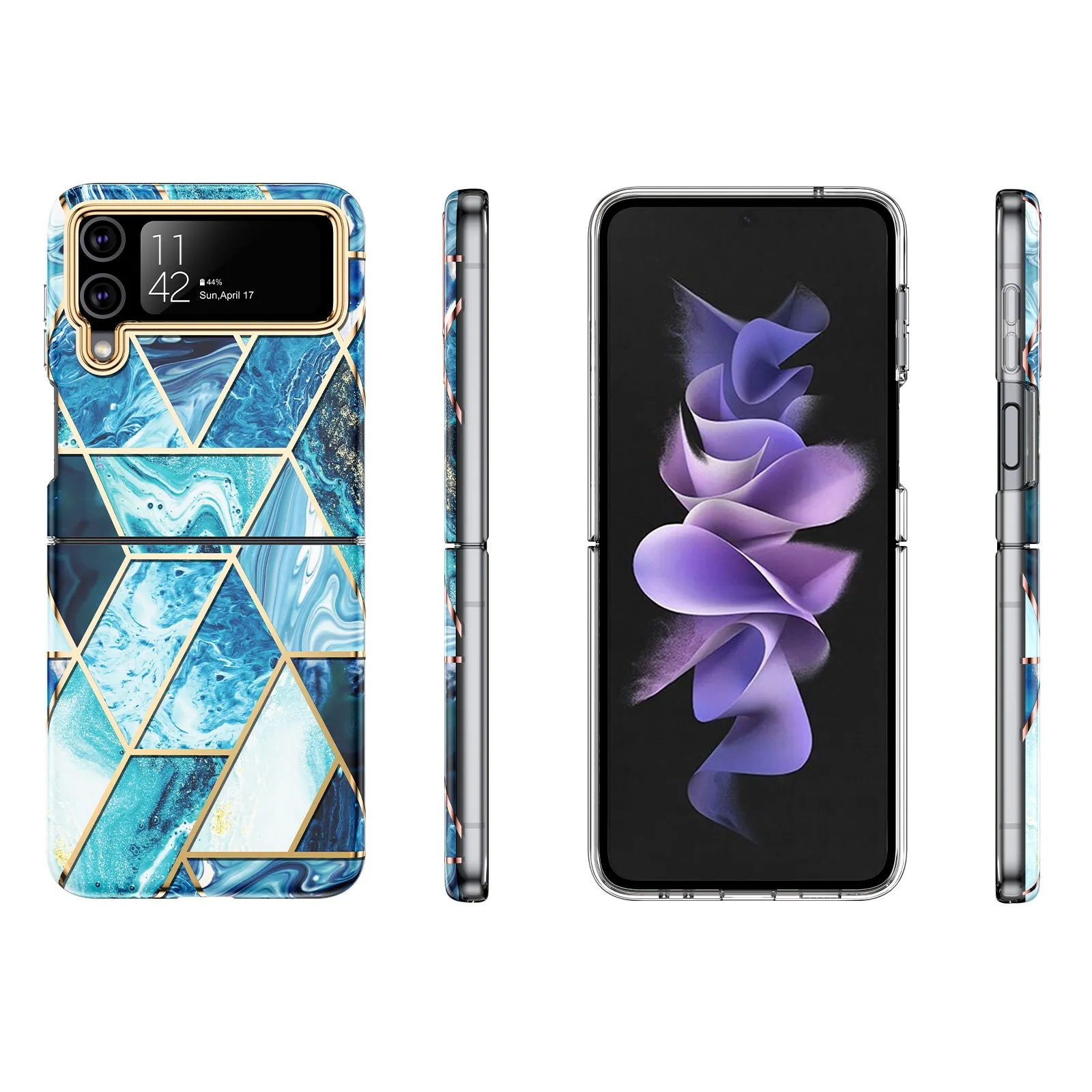 Samsung Galaxy Z Flip 3 Case   Galaxy Buds Case Marble Phone Cover |  Blue