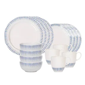 Sitio Stripe 16pc Place Setting - Delft Blue