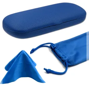 Small Hard Eyeglass Case, Reading Glasses Case w/ Drawstring Pouch & Cleaning Cloth ( S5 Rough Blue)