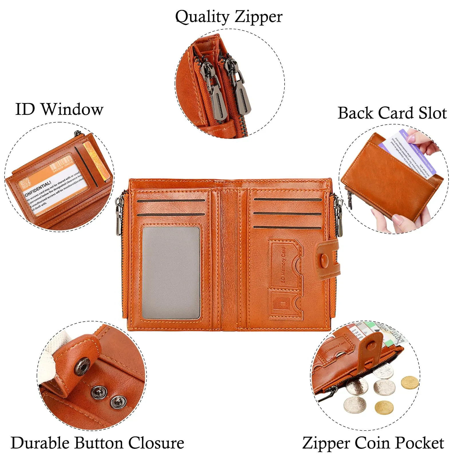 Small Wallet for Women Vacatime RFID Blocking Bifold with Zipper Pockets