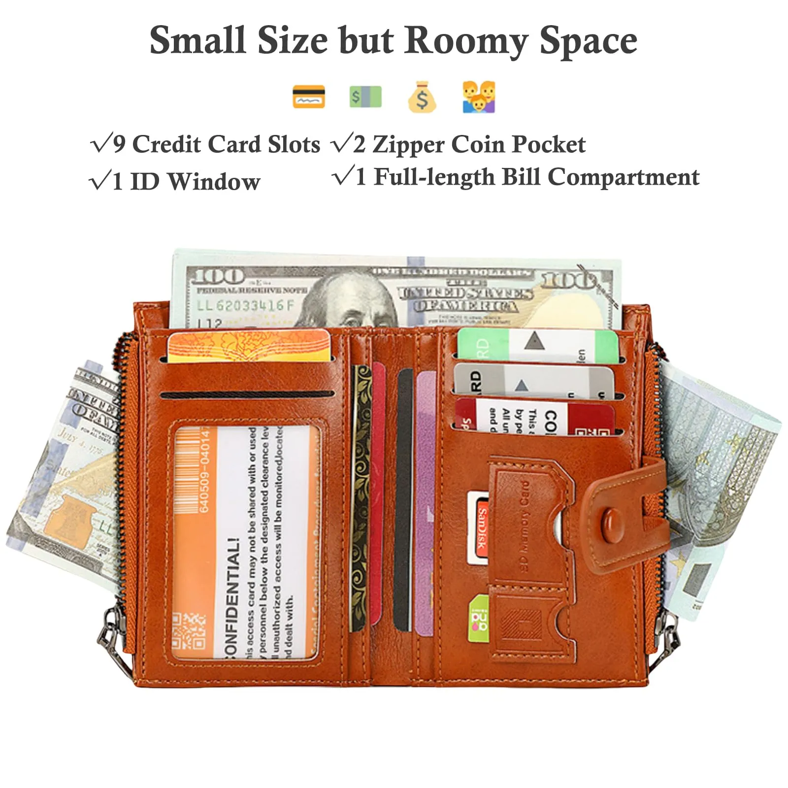 Small Wallet for Women Vacatime RFID Blocking Bifold with Zipper Pockets