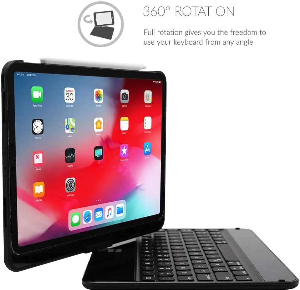 Snugg iPad Pro 12.9 Keyboard Case (2020-4th Gen), Wireless Backlit Bluetooth Keyboard Case Black