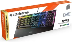 SteelSeries Keyboard Apex 5 Hybrid Mechanical Gaming Keyboard – Per-Key RGB Illumination – Aircraft Grade Aluminum Alloy Frame – OLED Smart Display (Hybrid Blue Switch)