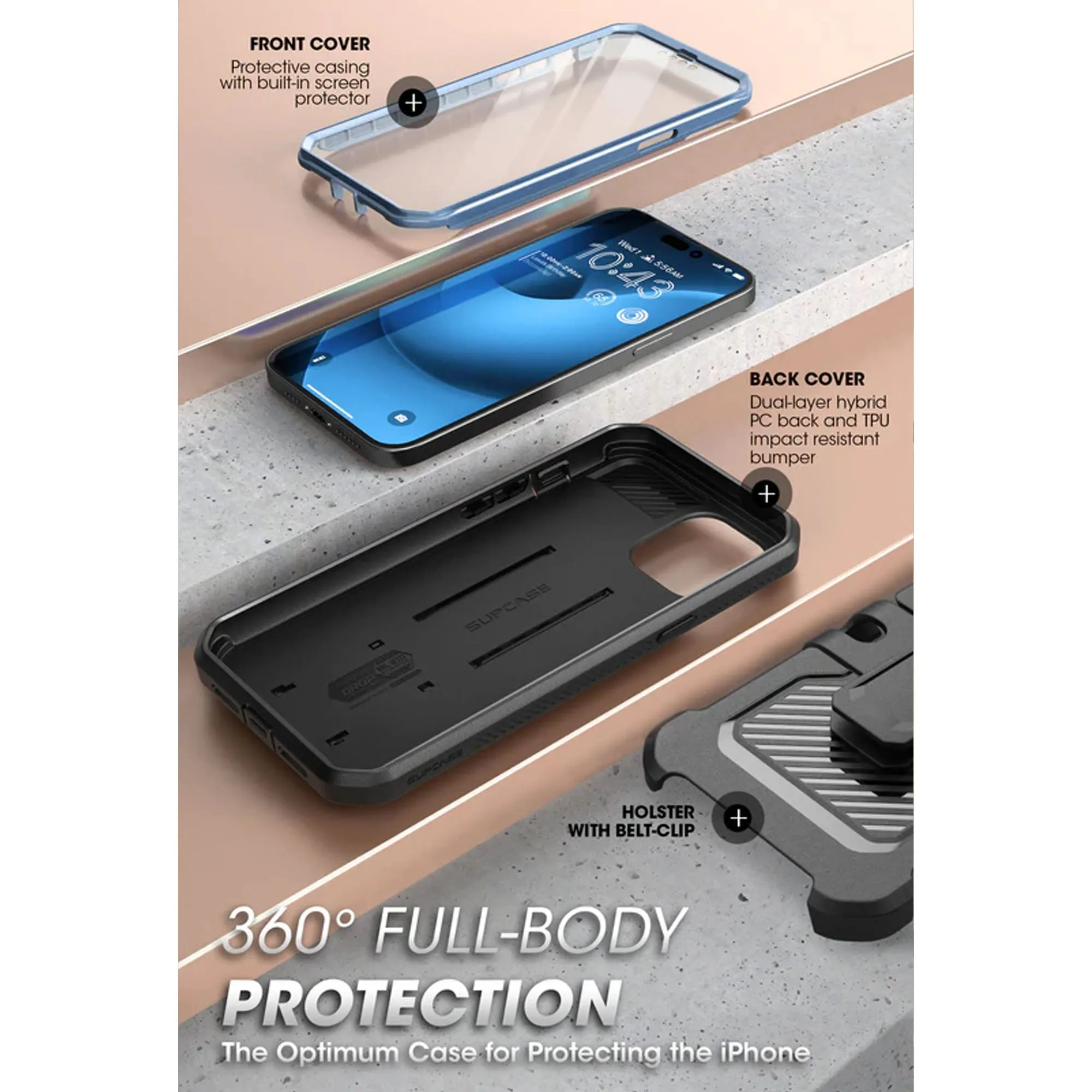 Supcase Unicorn Beetle UB PRO for iPhone 14 Pro - Rugged Case with Built-In Screen Protector - Metallic Blue