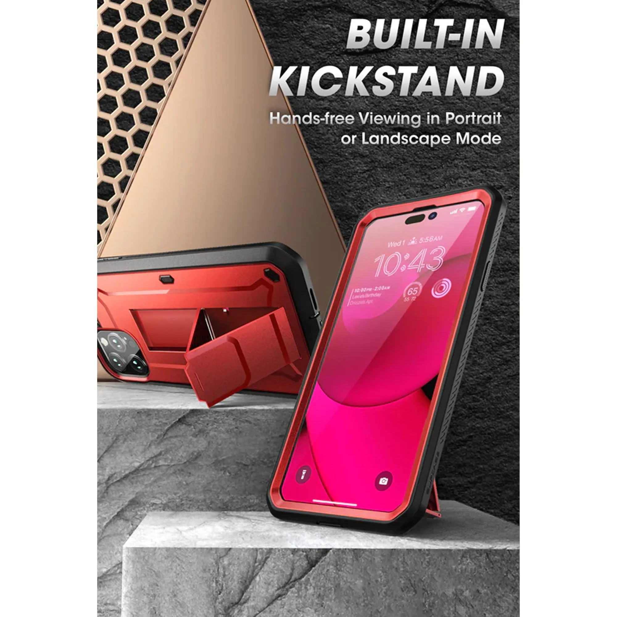 Supcase Unicorn Beetle UB PRO for iPhone 14 Pro - Rugged Case with Built-In Screen Protector - Metallic Red