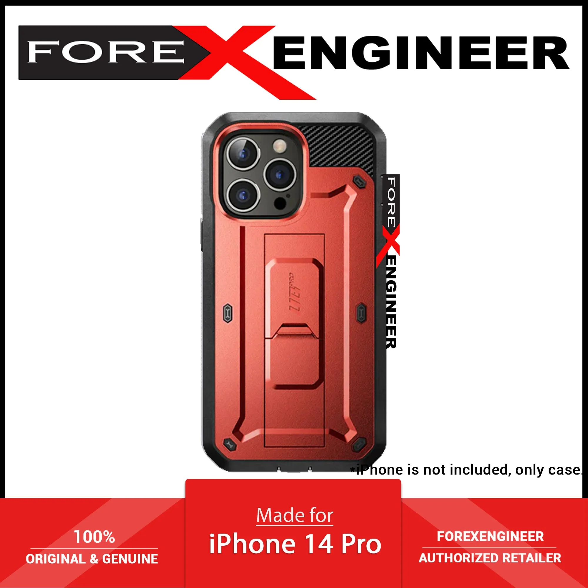 Supcase Unicorn Beetle UB PRO for iPhone 14 Pro - Rugged Case with Built-In Screen Protector - Metallic Red