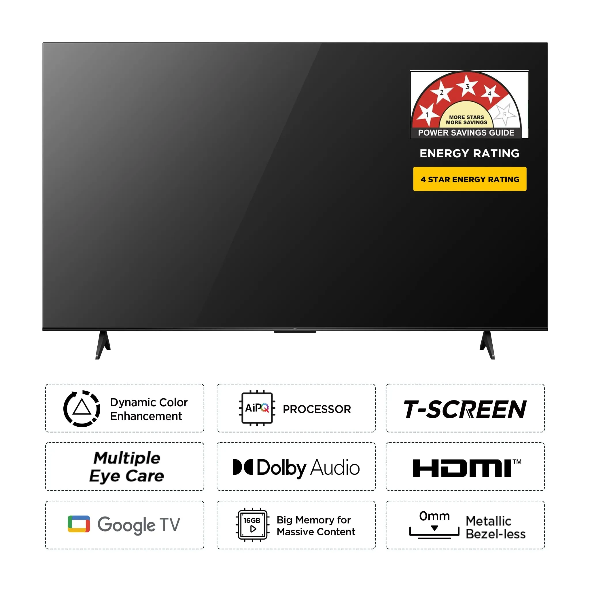 TCL 189 cm (75 inches) Metallic Bezel-Less Series 4K Ultra HD Smart LED Google TV 75V6B (Black)