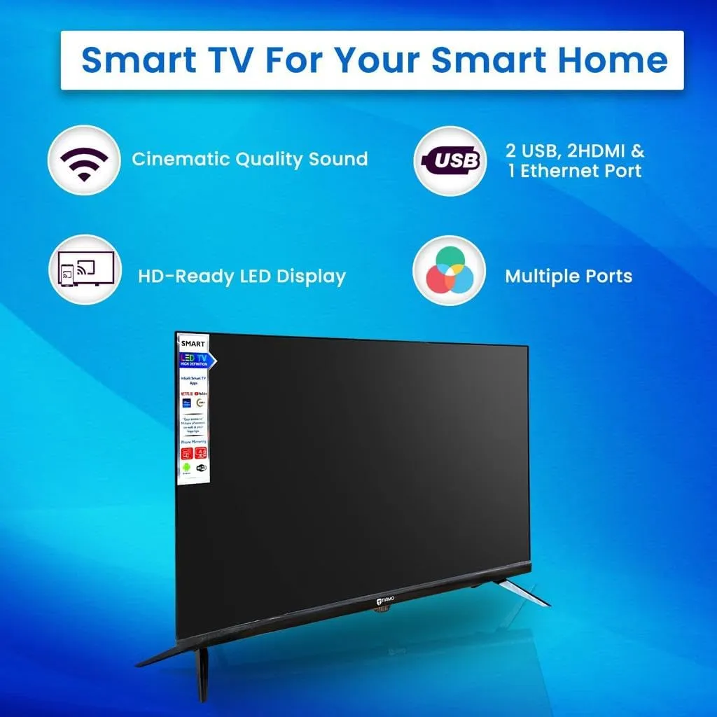 TIAMO 43 Inch Smart LED TV (109Cm) Android HD Frame-Less Series with Built-in Wi-Fi Pre-Installed Apps Slim and Sleek 2 Years Warranty (Black)