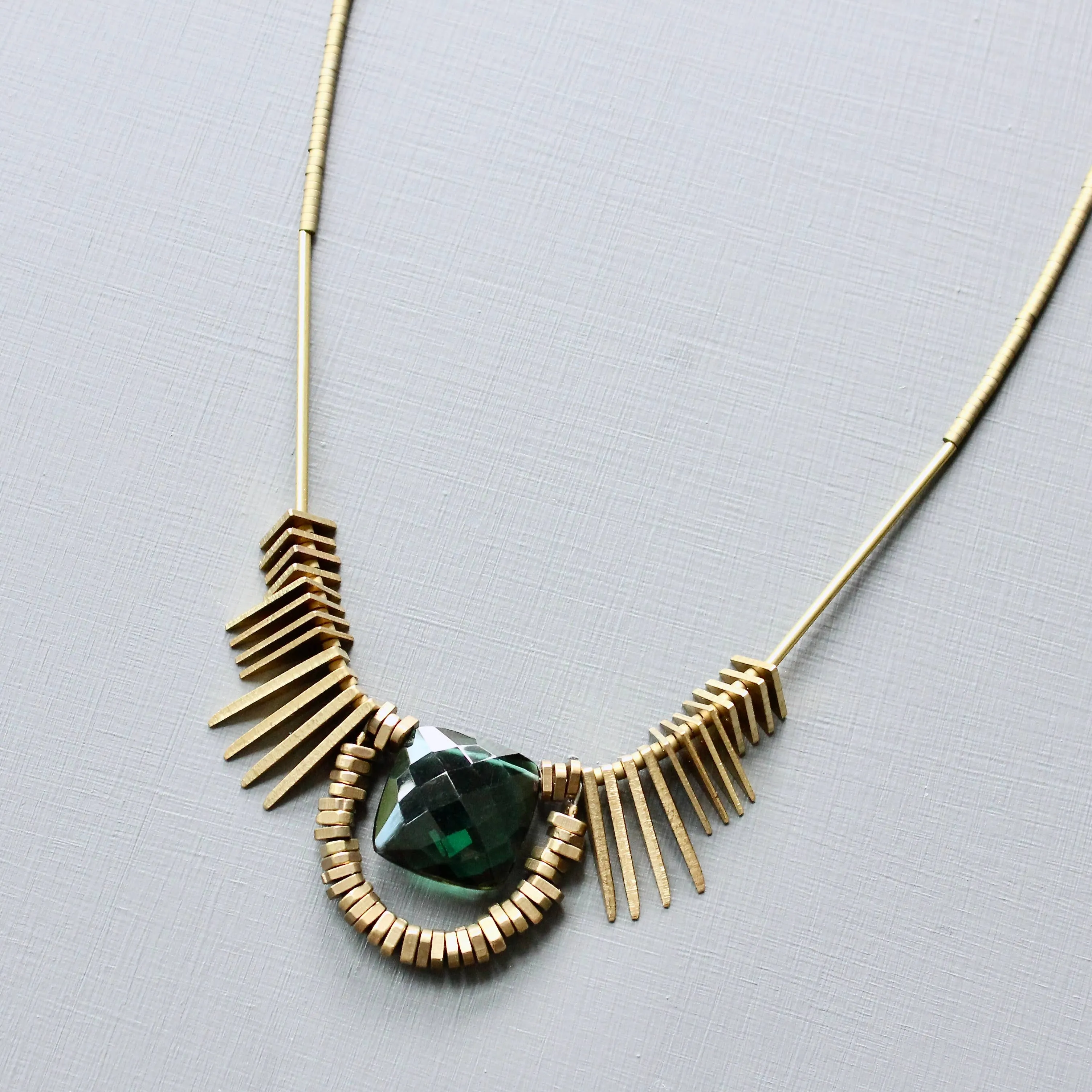 Tourmaline and brass Artdeco necklace