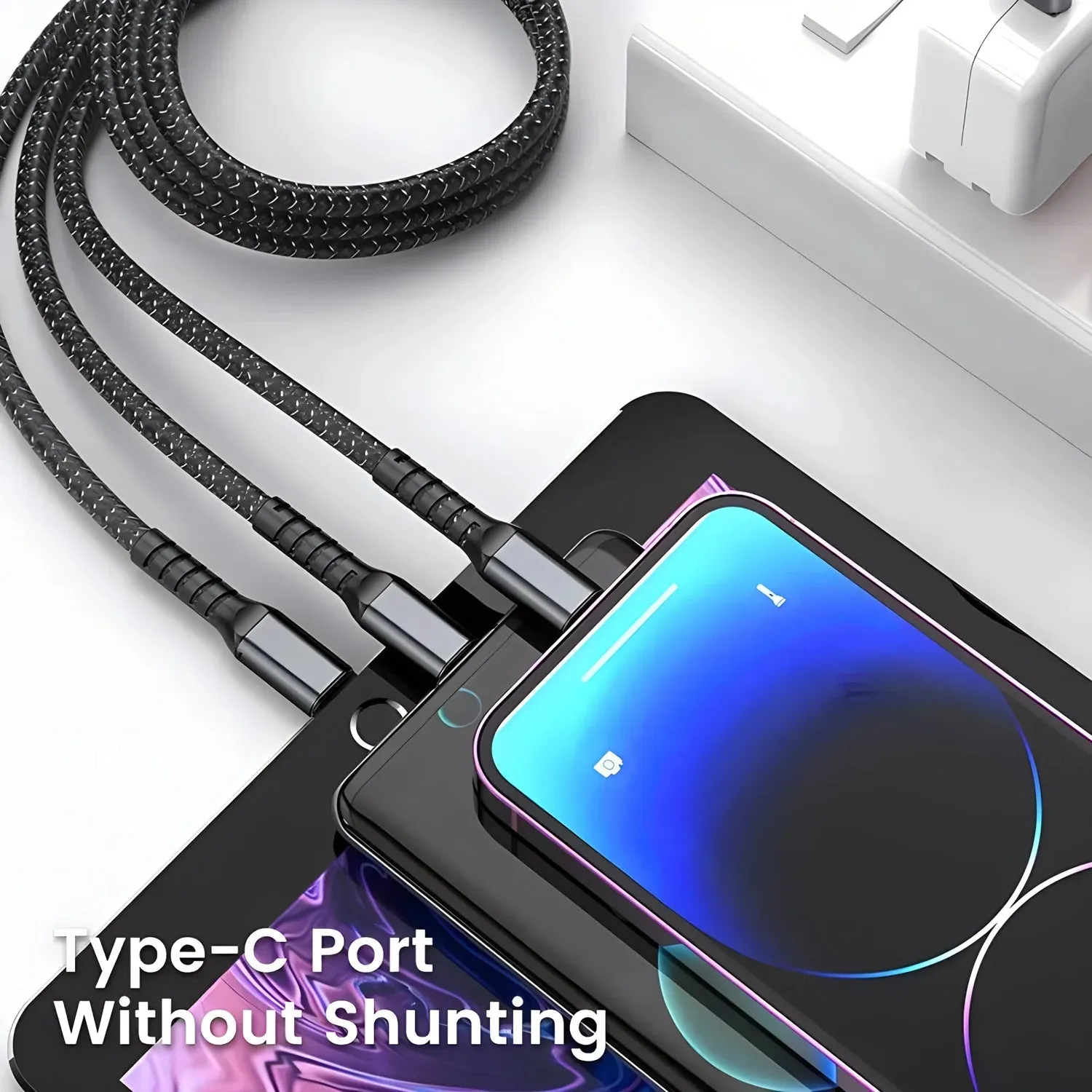 Transparent Luminous 3-In-1 Super Fast Charging Cable Universal USB-C, Micro USB & Iphone IOS, Android, Tablets, Handhelds