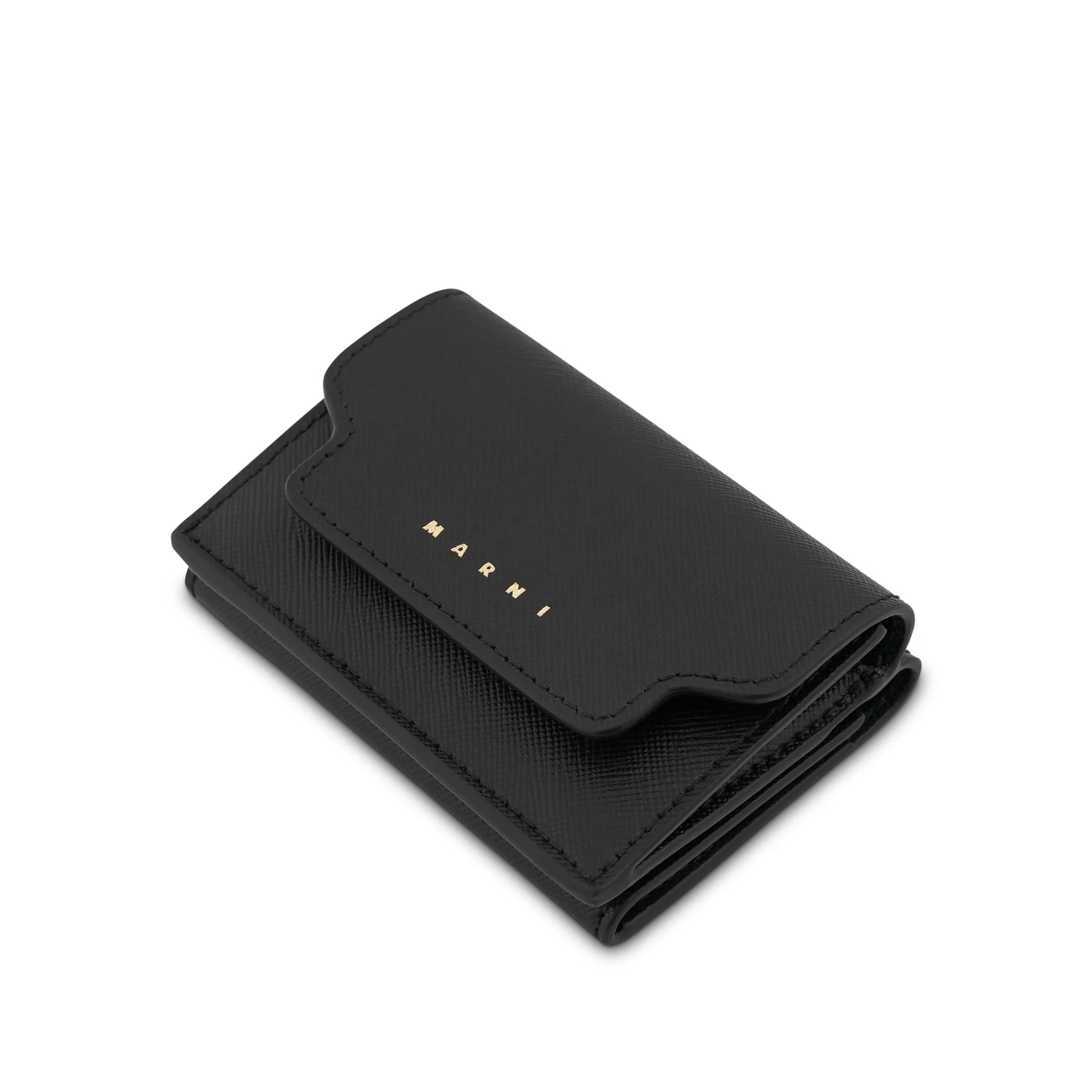 Trifold Saffiano Leather Wallet in Black