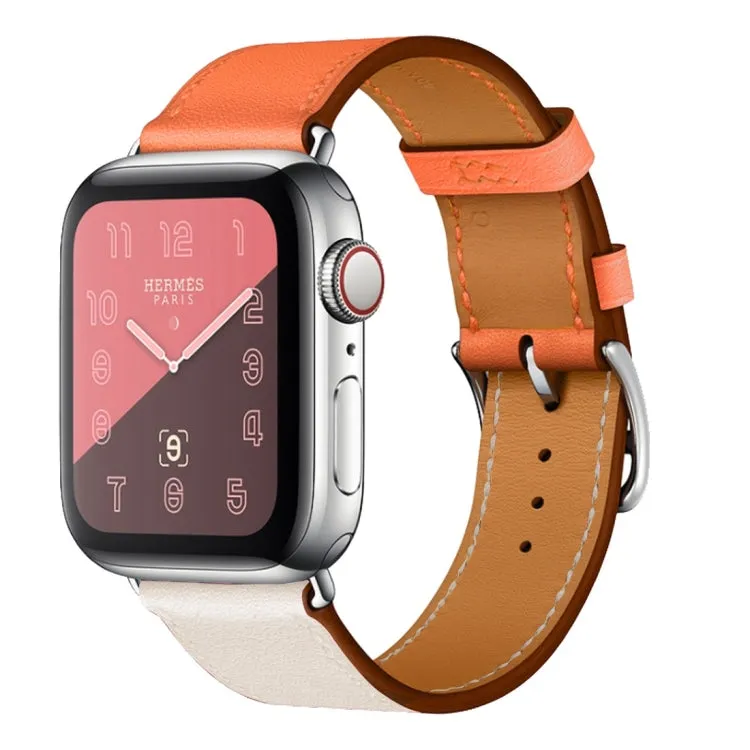 Two Color Single Loop Leather Wrist Strap Watch Band for Apple Watch Series 3 & 2 & 1 38mm, Color:Rice White Orange