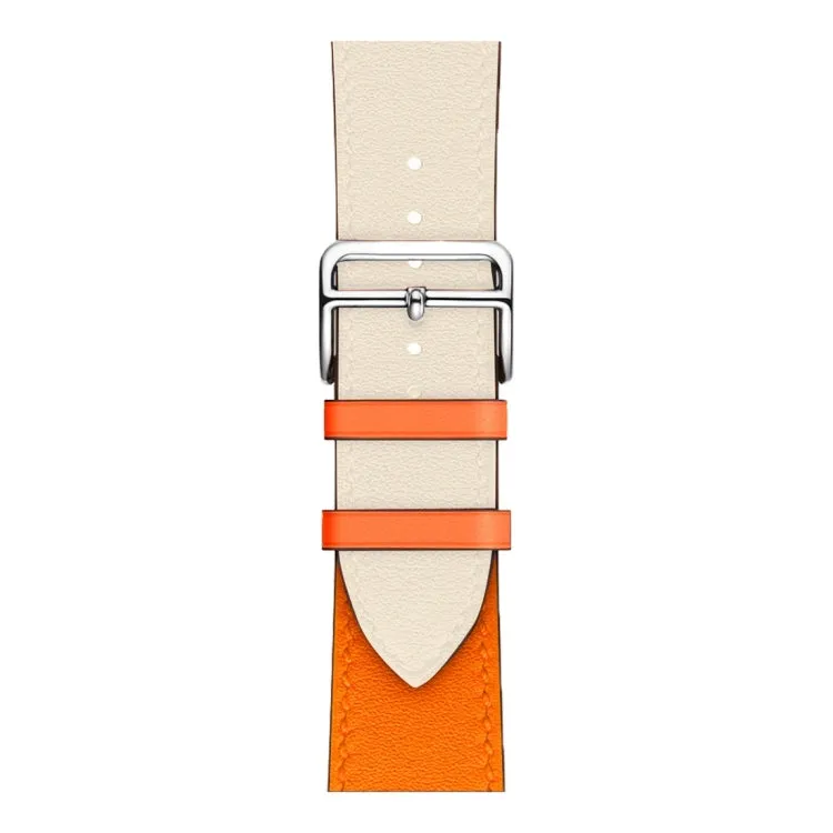 Two Color Single Loop Leather Wrist Strap Watch Band for Apple Watch Series 3 & 2 & 1 38mm, Color:Rice White Orange