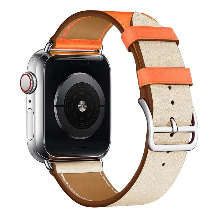 Two Color Single Loop Leather Wrist Strap Watch Band for Apple Watch Series 3 & 2 & 1 38mm, Color:Rice White Orange