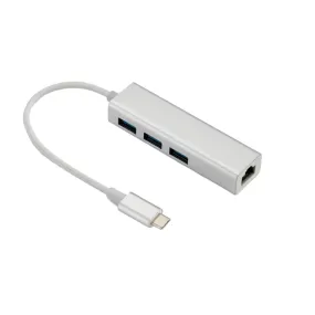 Type C 2.0 To Rj45 Fast Connectivity Ethernet Network Adapter With 3 Portstypec-Rj45