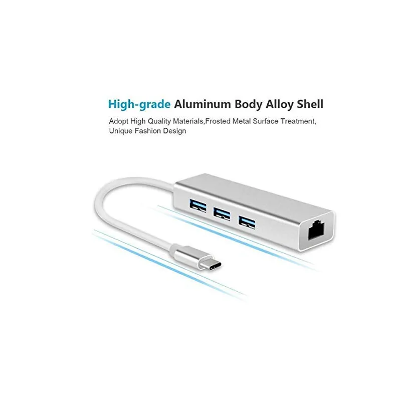 Type C 2.0 To Rj45 Fast Connectivity Ethernet Network Adapter With 3 Portstypec-Rj45