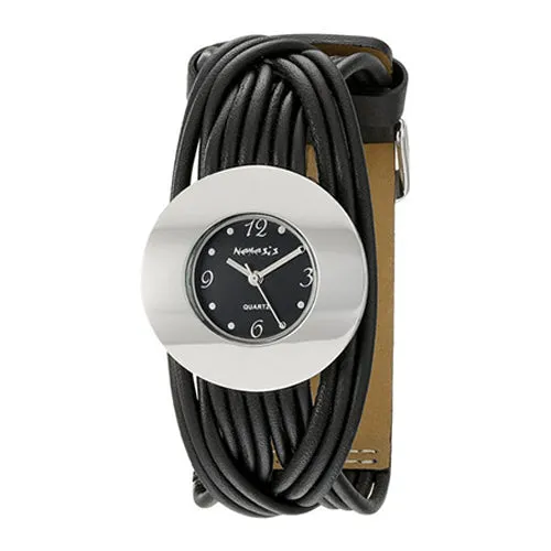 UFO Ladies Black Watch and Spaghetti Black Leather Cuff