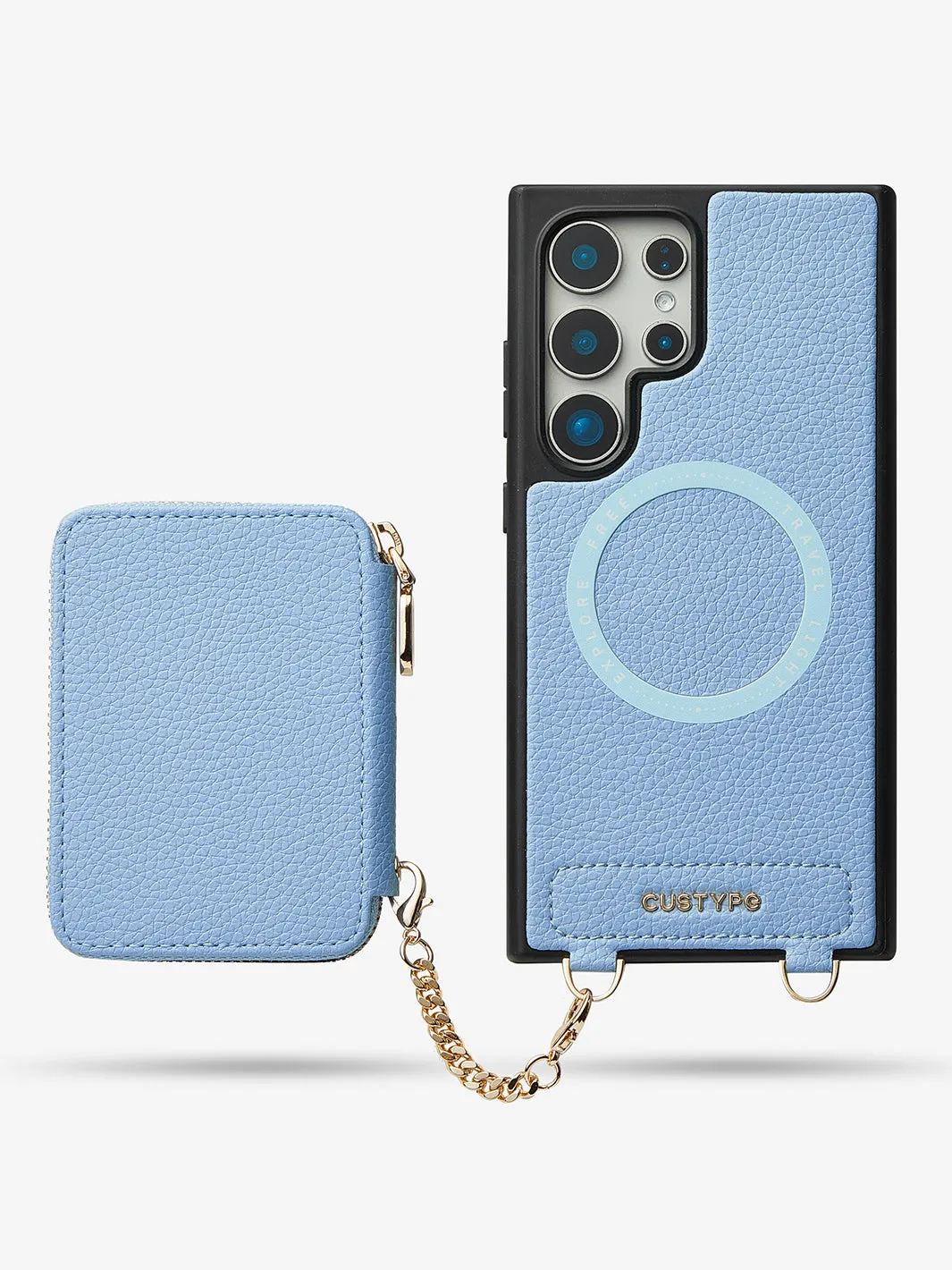 Unique Design Set- Samsung Galaxy Wireless Charging Webbing Crossbody Phone Case Round Pouch Set