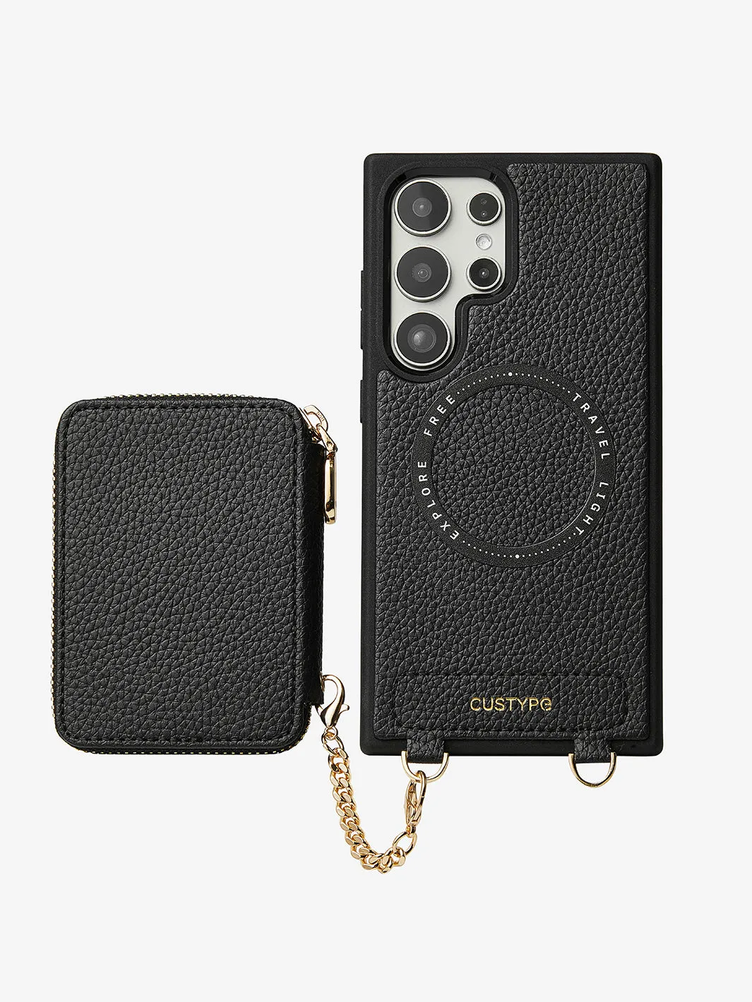 Unique Design Set- Samsung Galaxy Wireless Charging Webbing Crossbody Phone Case Round Pouch Set