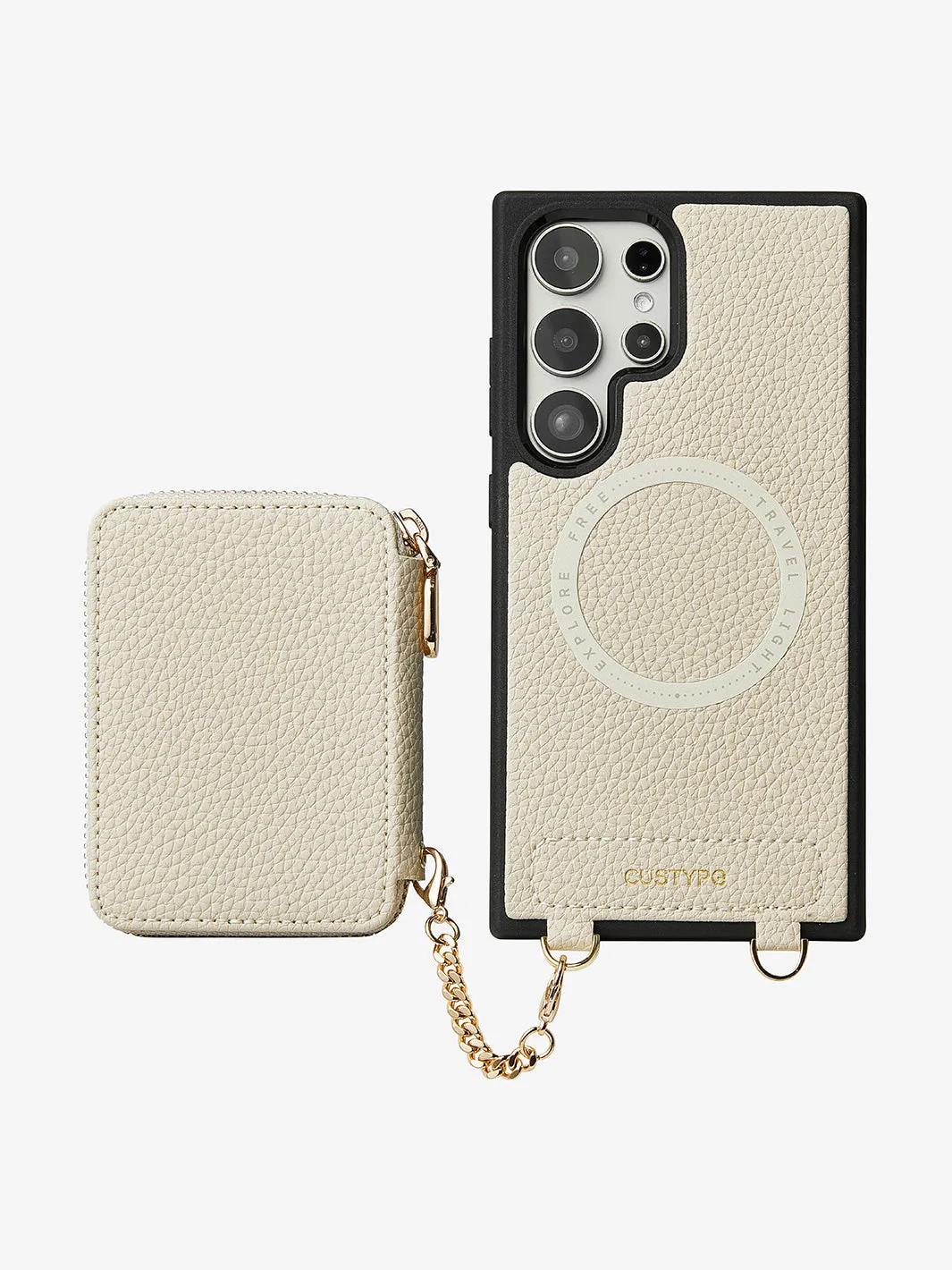 Unique Design Set- Samsung Galaxy Wireless Charging Webbing Crossbody Phone Case Round Pouch Set