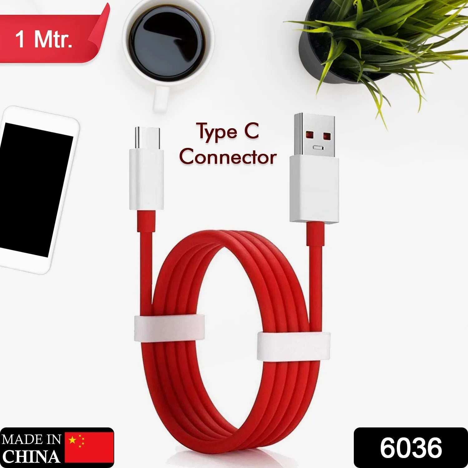 Unique Type C Dash Charging USB Data Cable | Fast Charging Cable | Data Transfer Cable For All C Type Mobile Use 1 Meter ( RED )