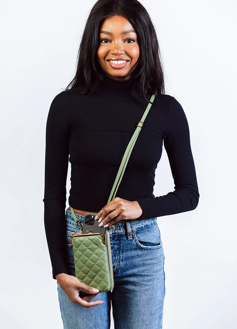 Universal Kiss Lock Crossbody Wallet in Olive