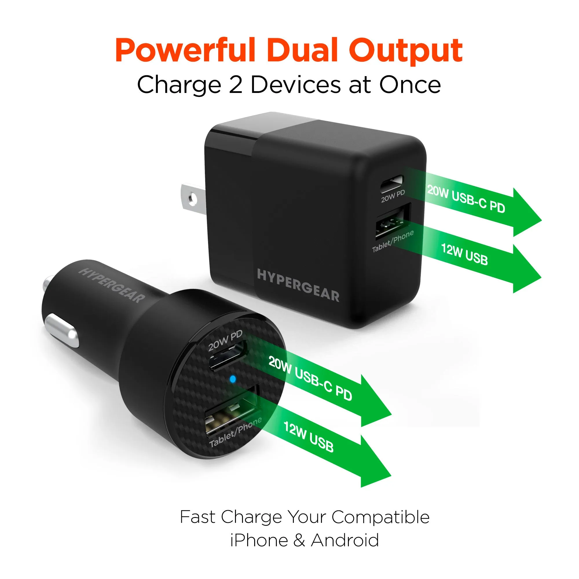 USB-C Power Delivery Bundle | 20W USB-C PD   12W USB Fast Wall Charger and Fast Car Charger | Black