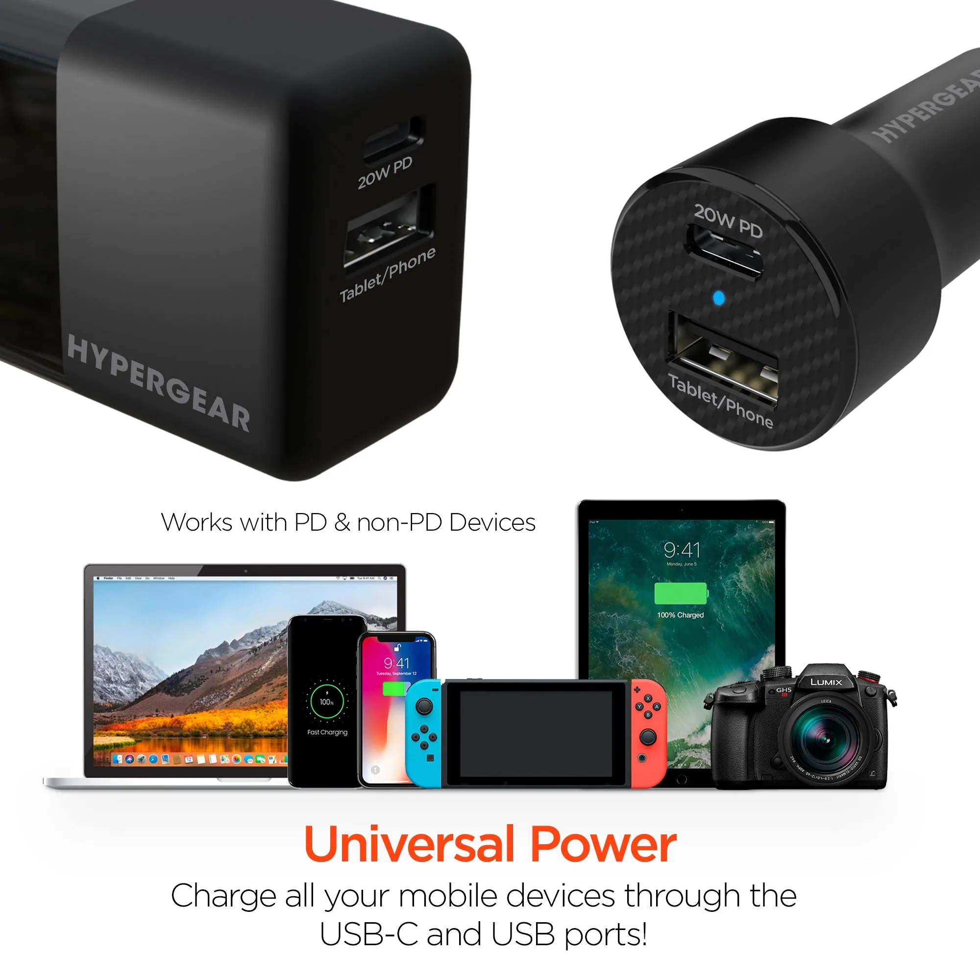 USB-C Power Delivery Bundle | 20W USB-C PD   12W USB Fast Wall Charger and Fast Car Charger | Black