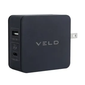 Veld Double Outlet 42W USB & Type-C Fast Travel Charger - Black | VT42FB