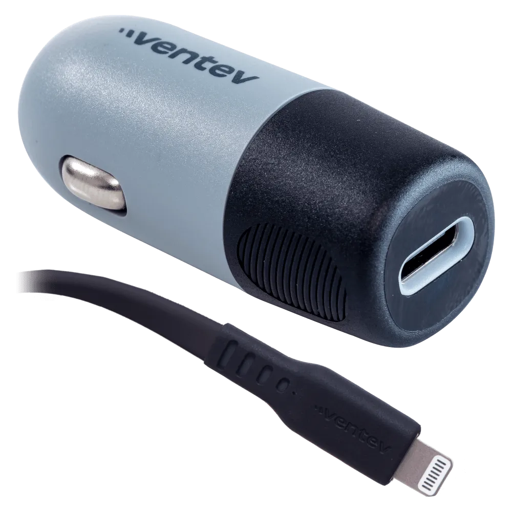 Ventev 20W USB C PD Car Charger and C to Apple Lightning Cable Gray by Ventev