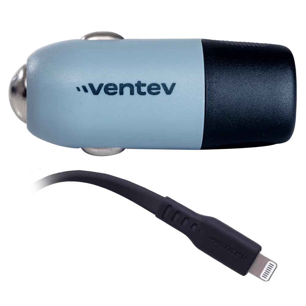 Ventev 20W USB C PD Car Charger and C to Apple Lightning Cable Gray by Ventev