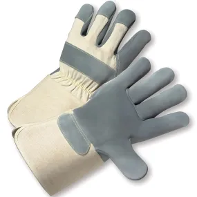 West Chester 800-AAA/L Premium Grade Split Cowhide Leather Palm Glove with Canvas Back - Rubberized Gauntlet Cuff