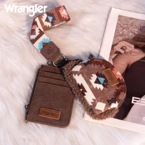 WG166-W0051  Wrangler Sherpa Southwestern Art Print Dual Pouch Wristlet -Coffee