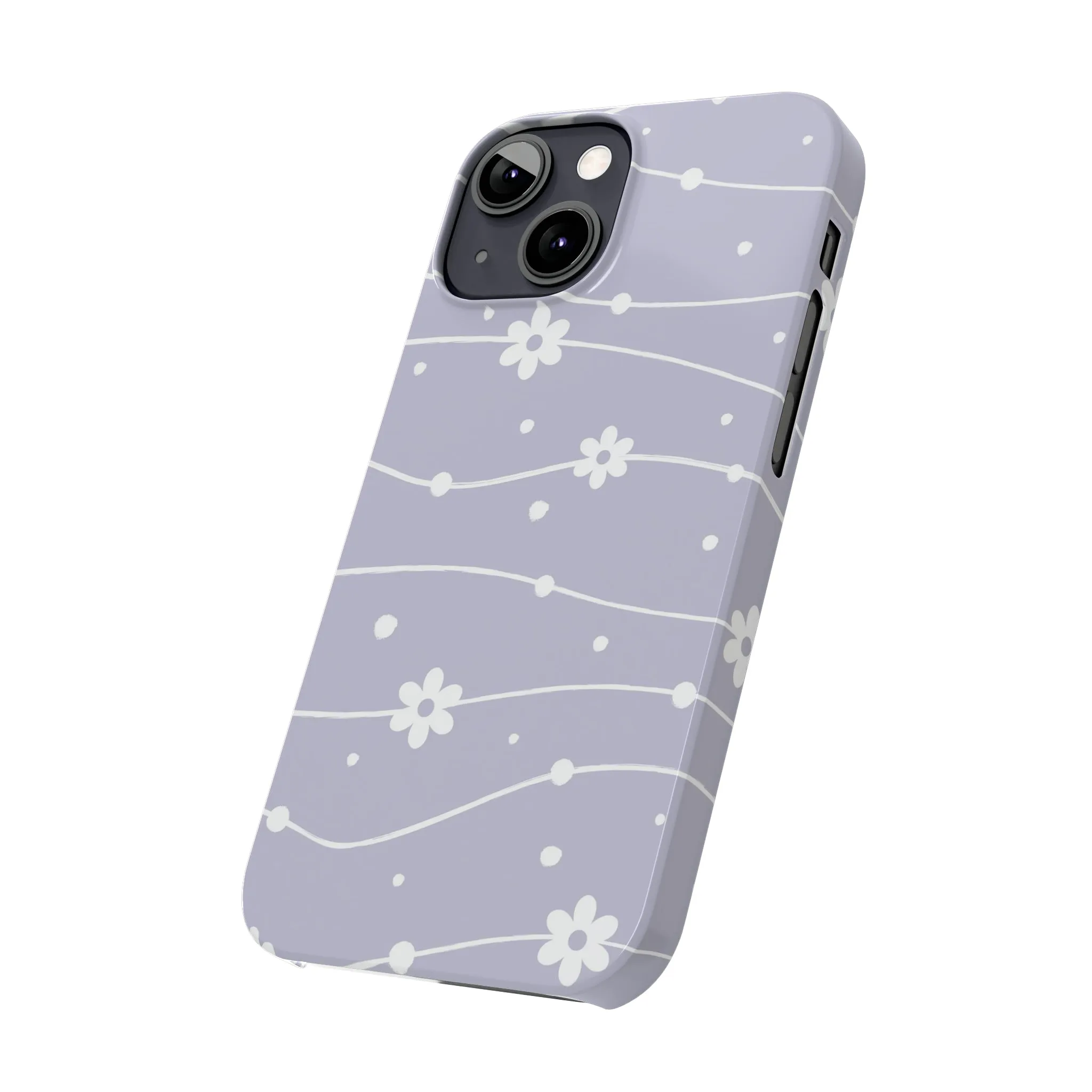 White Daisies and Polka Dots with purple background Design Sleek Elegance Wireless-Charging Compatible Phone Case Slim Phone Case compatible with over 20 iphone models