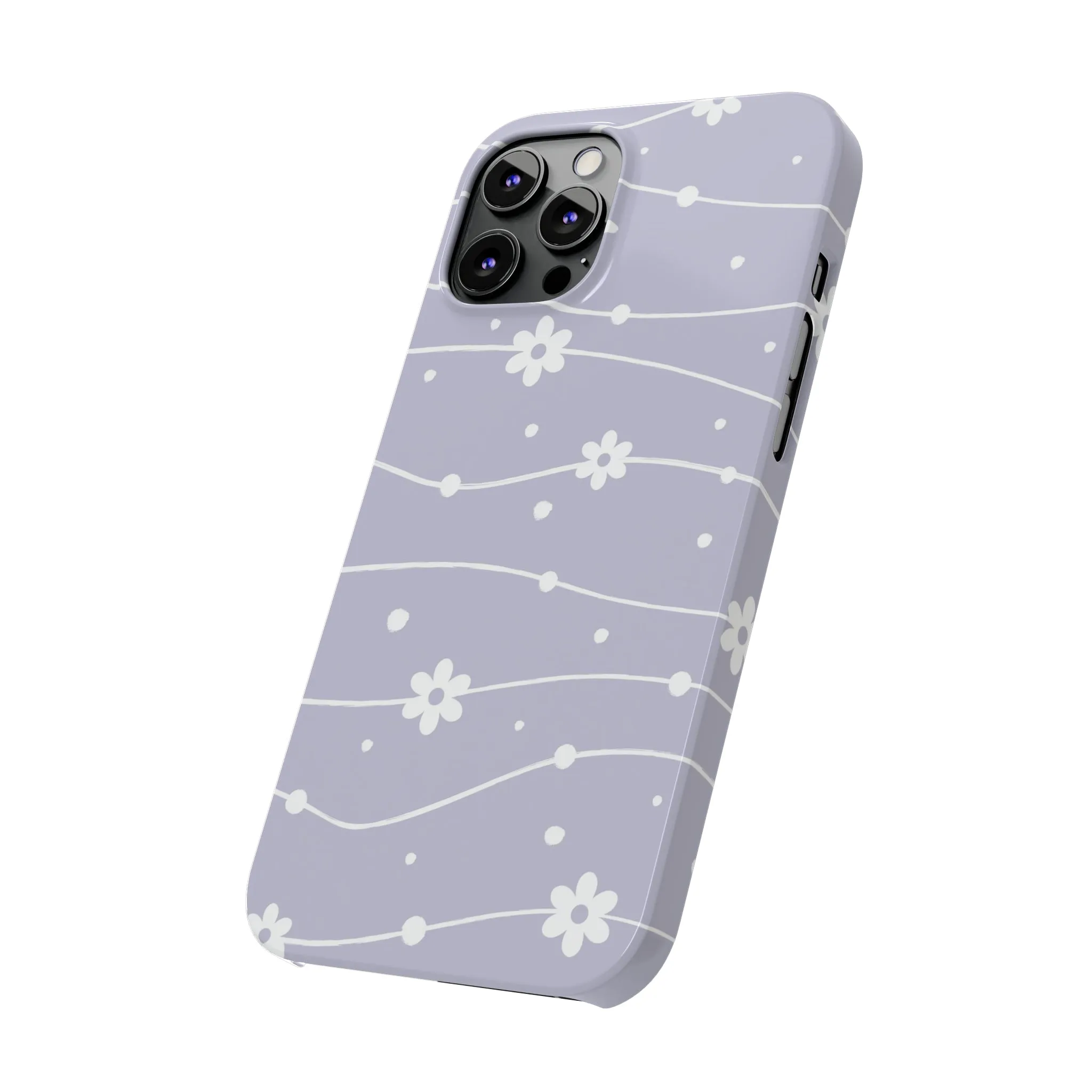 White Daisies and Polka Dots with purple background Design Sleek Elegance Wireless-Charging Compatible Phone Case Slim Phone Case compatible with over 20 iphone models